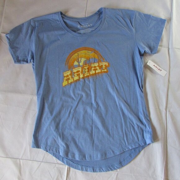 Ariat Women's Short Sleeve Sunset Desert Arc Graphic T-Shirt - Ocean Blue - Picture 1 of 2